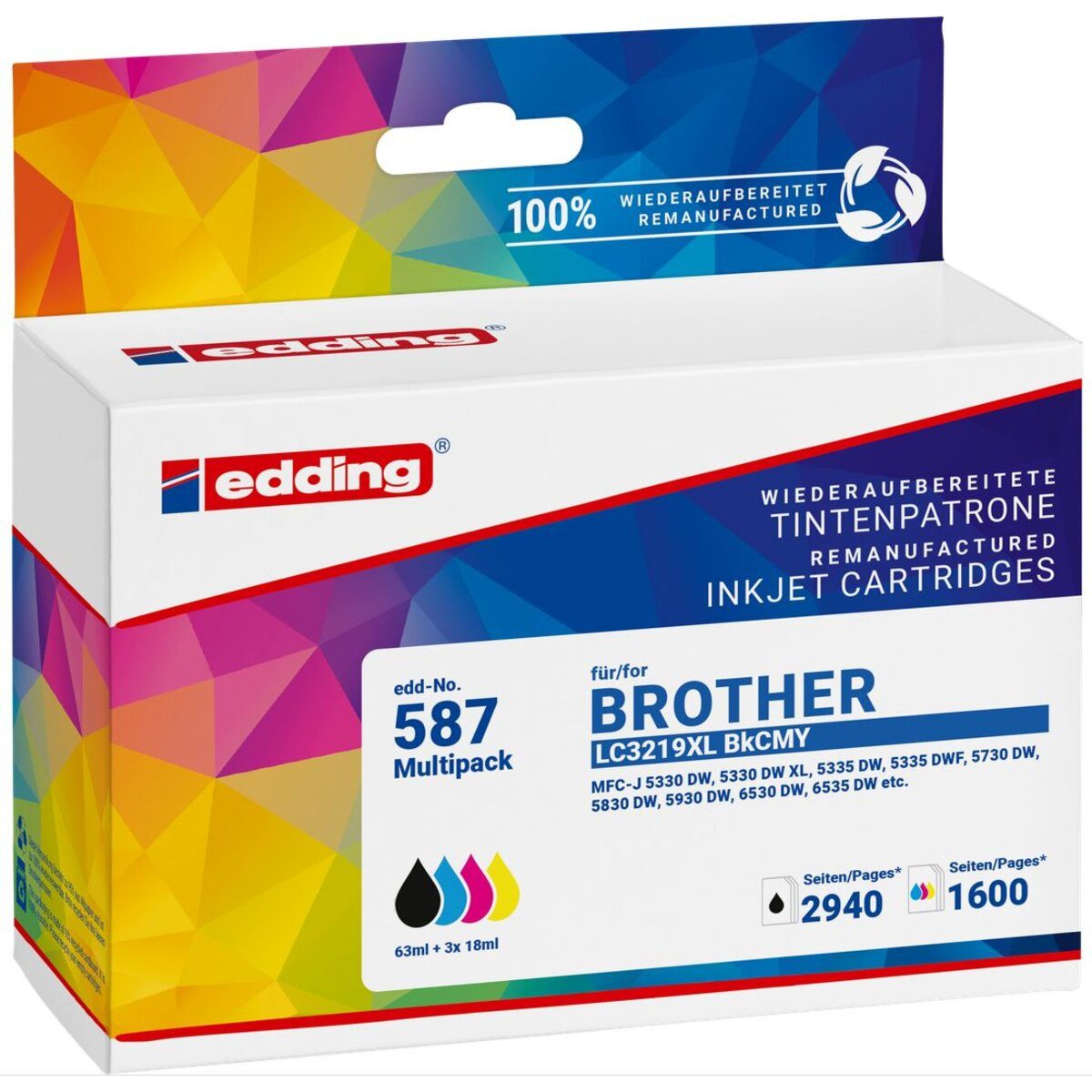 edding Druckerpatrone ersetzt Brother LC3219XLBK/C/M/Y Multipack Nachfülltinte (x)