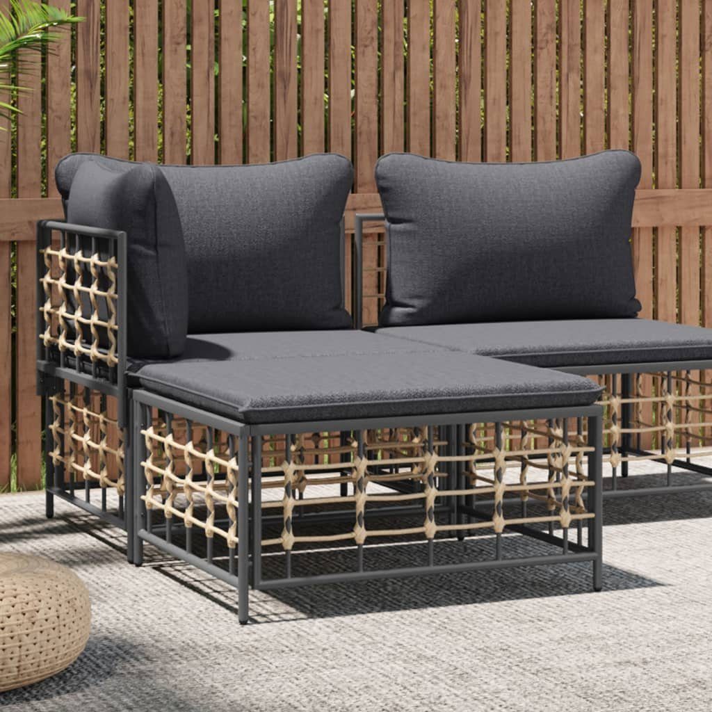 Poly mit Teile Dunkelgrauem Rattan, vidaXL 1 Gartenhocker Kissen Loungesofa