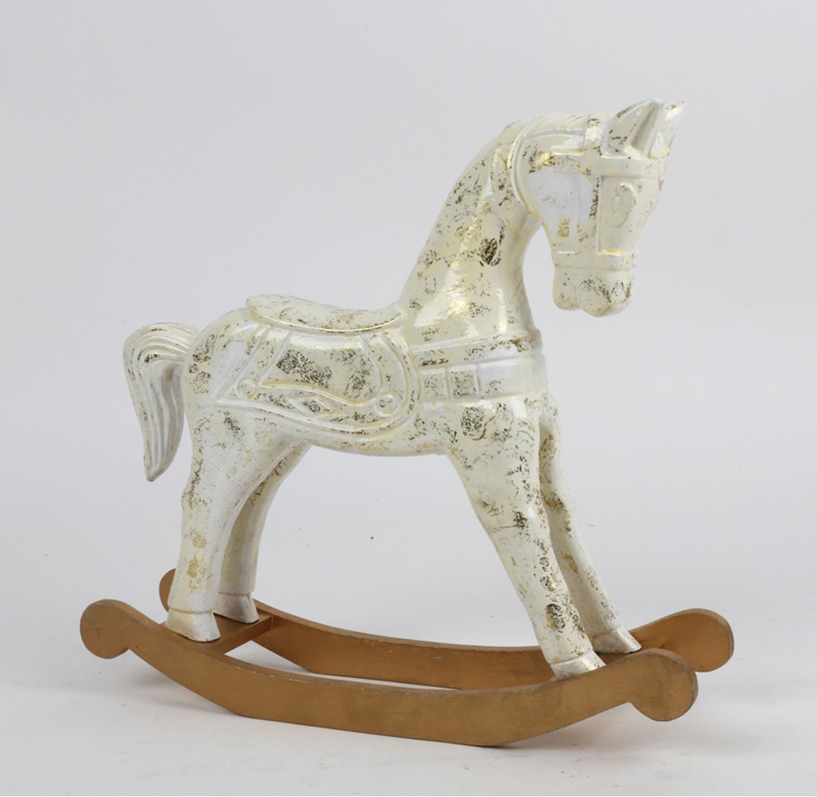 BURI Dekofigur Holz Schaukelpferd Deko Weihnachtsgeschenk Goldschimmer Kinderzimmer