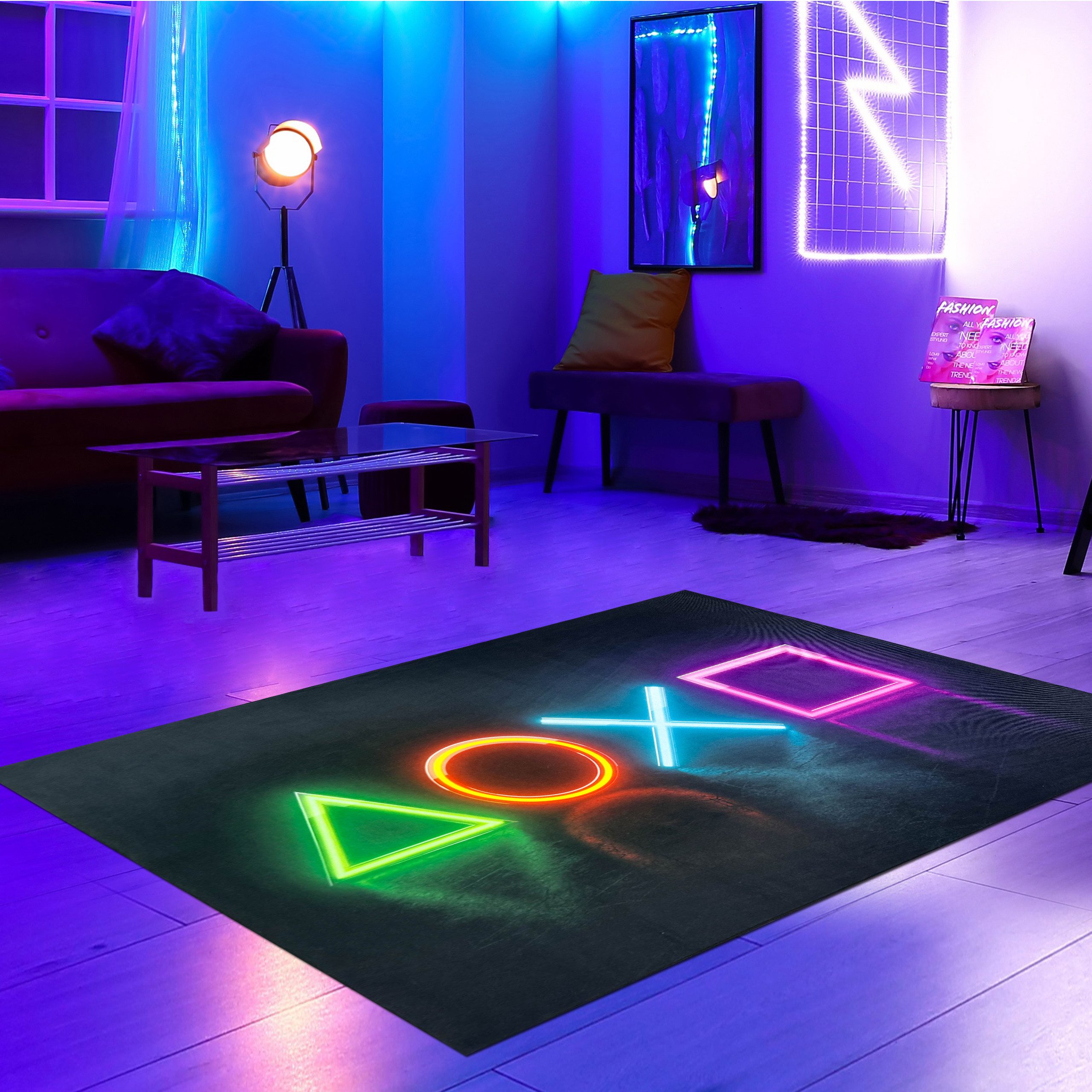 Carpetia Kinderteppich Rutschfester Gamingteppich im Neonfarbenen günstig online kaufen
