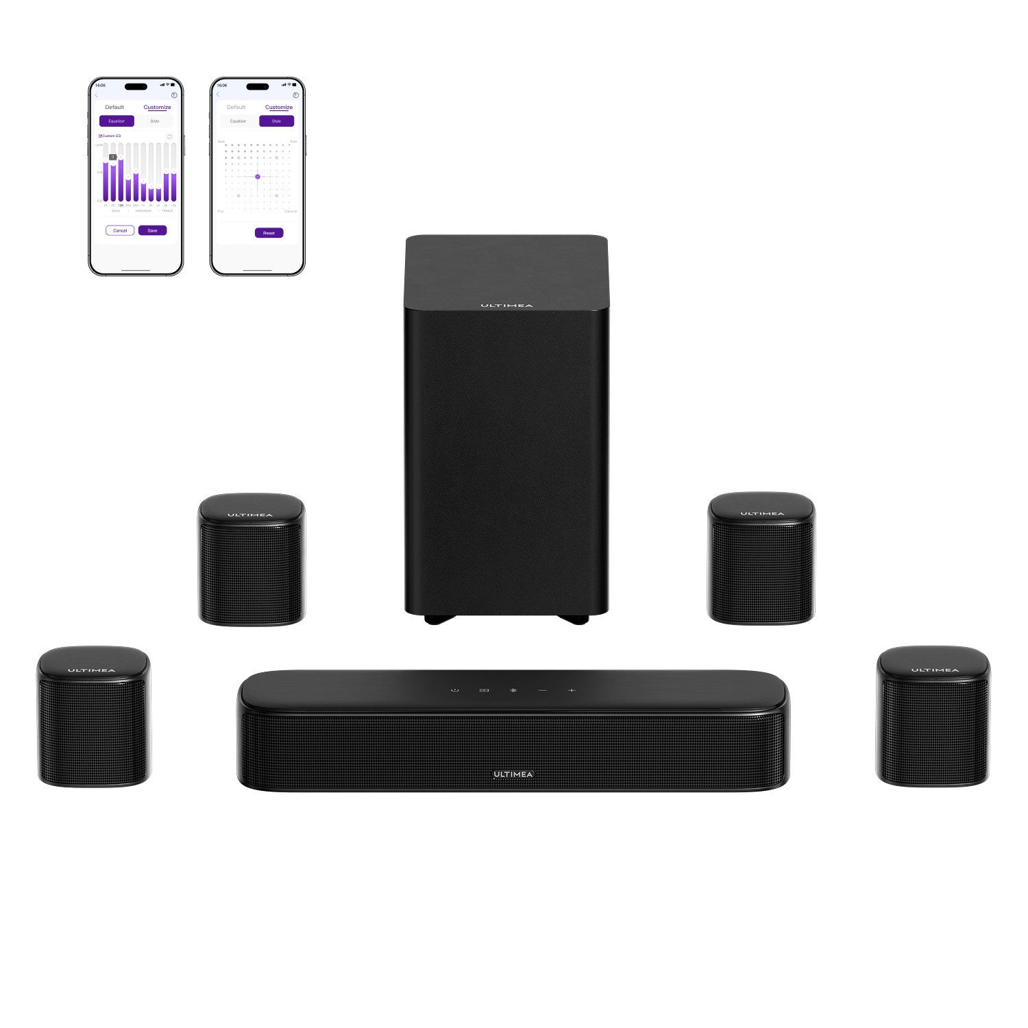 Ultimea Aura S4T Soundbar 7.1-Kanal Surround System mit HDMI ARC (Bluetooth 6.0, 350 W, mit Kabelgebundene 5.25" Subwoofer, HDMI, Bluetooth 6.0)