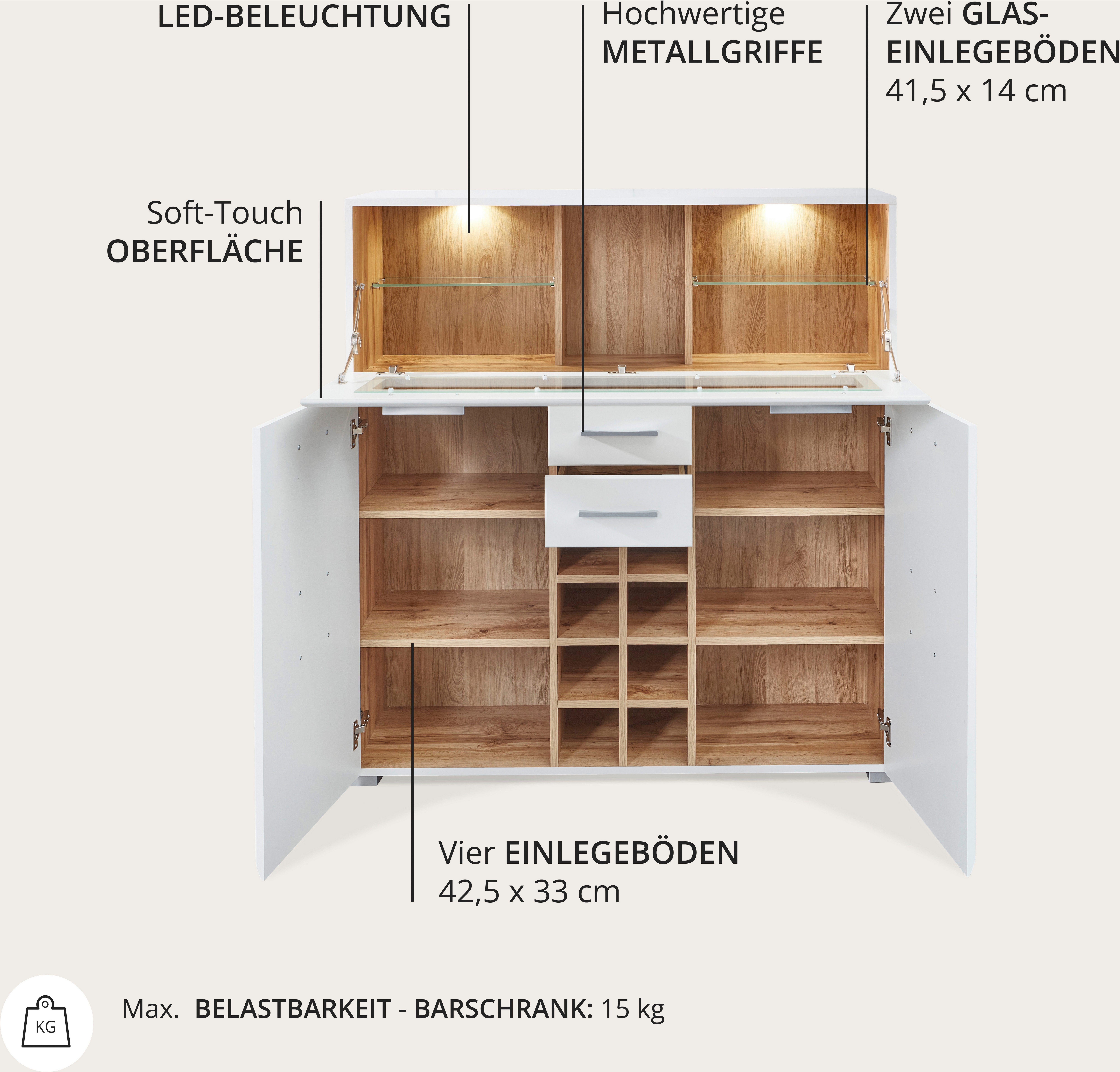 Innostyle Barschrank FUN PLUS, TOPSELLER! (Barschrank, OTTOs Choice) Maße: 120 x 129 x 37 cm (B/H/T), mit LED-Beleuchtung