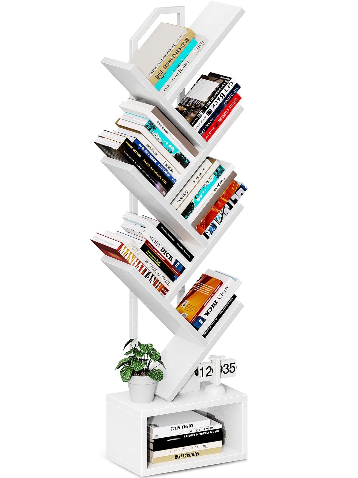 ODK Bücherregal in baumförmiger Optik, 6 offene Regale in Schwarz/Weiß, 1-tlg., Ideal für Wohnzimmer & Schlafzimmer