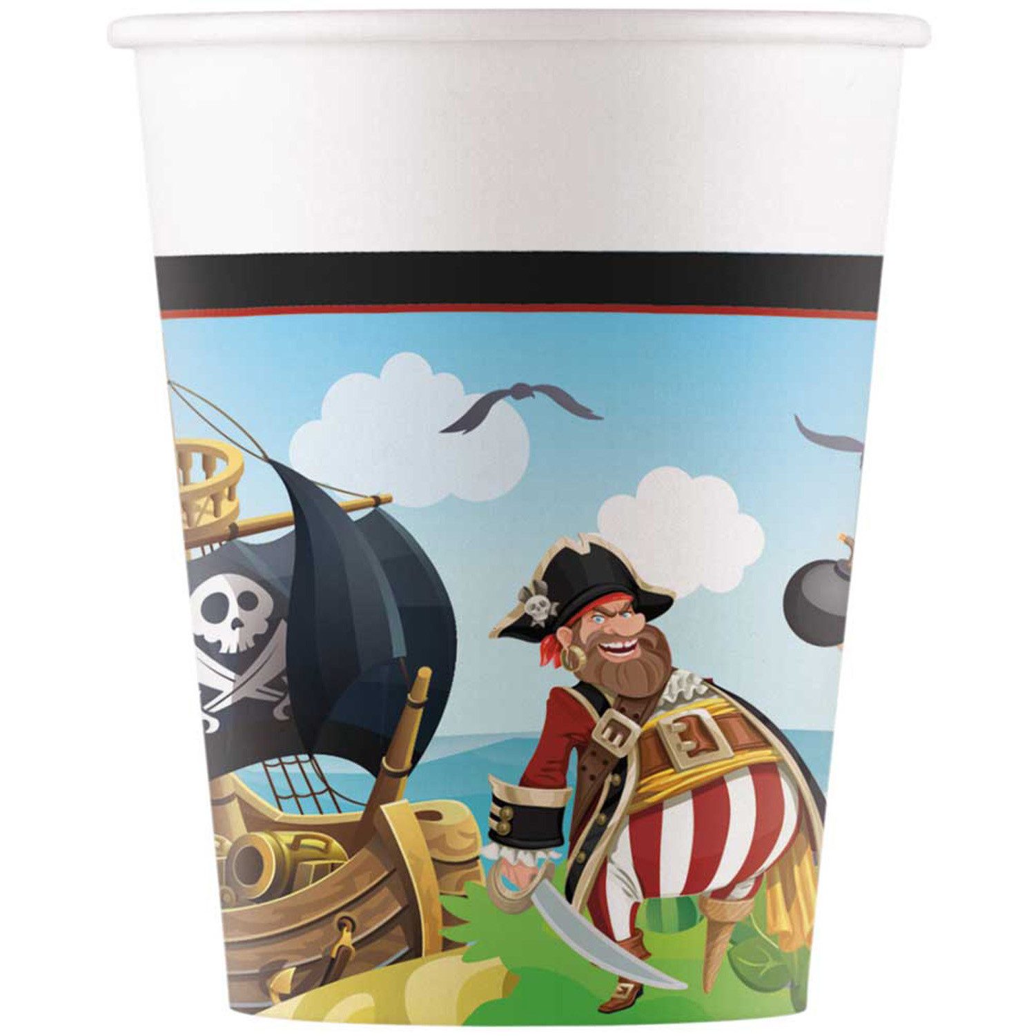 Procos Einwegbecher Pappbecher Pirat 200 ml, 8 Stück FSC, Papier, Pappe