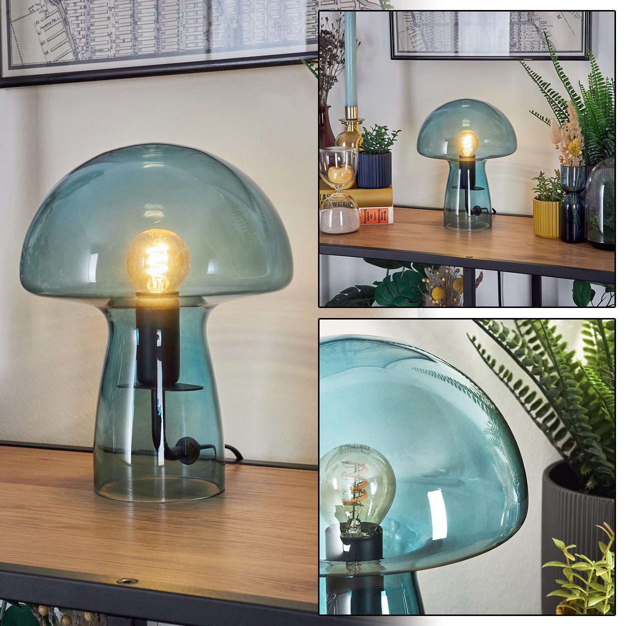 Tischleuchte Tischlampe aus Metall/Glas in Schwarz/Blau