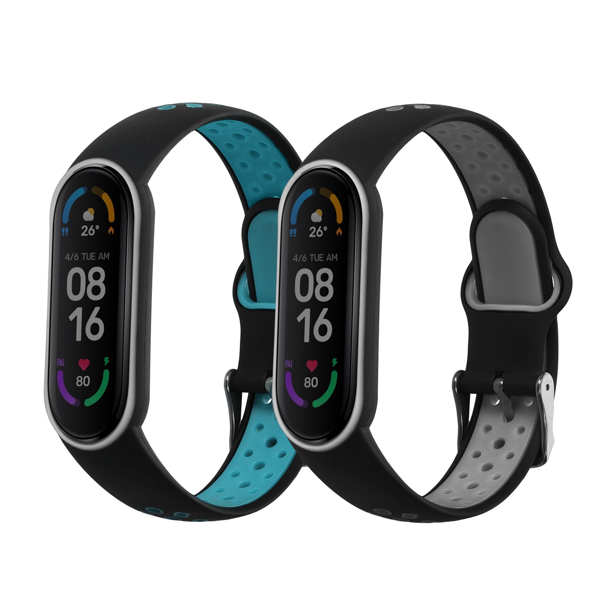 kwmobile 2x Uhrenarmband für Xiaomi Mi Smart Band 6/Mi Band 6/Band 5 Armband Smartwatch, 2-tlg., Fitnesstracker Band Set aus TPU Silikon - Ersatzarmband Smartwatch