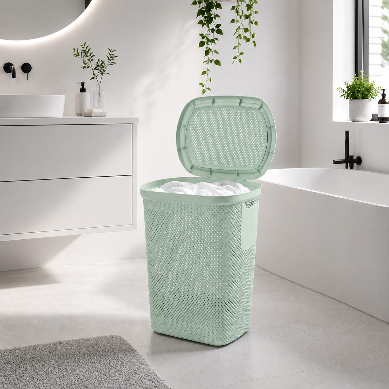 Mojawo Wäschewanne Wäschekorb Wäschebox Wäschetruhe mit Deckel Mint 58L