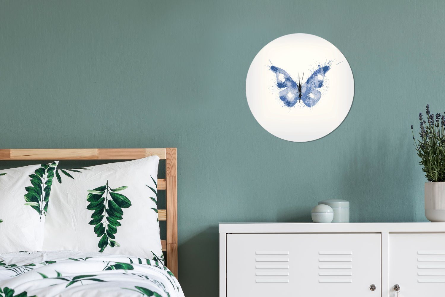 Schmetterlings, Wandbild, Gemälde Forex, cm Kreis Illustration Eine (1 Wanddekoration Wohnzimmer, blauen eines Rundes MuchoWow 30x30 St),