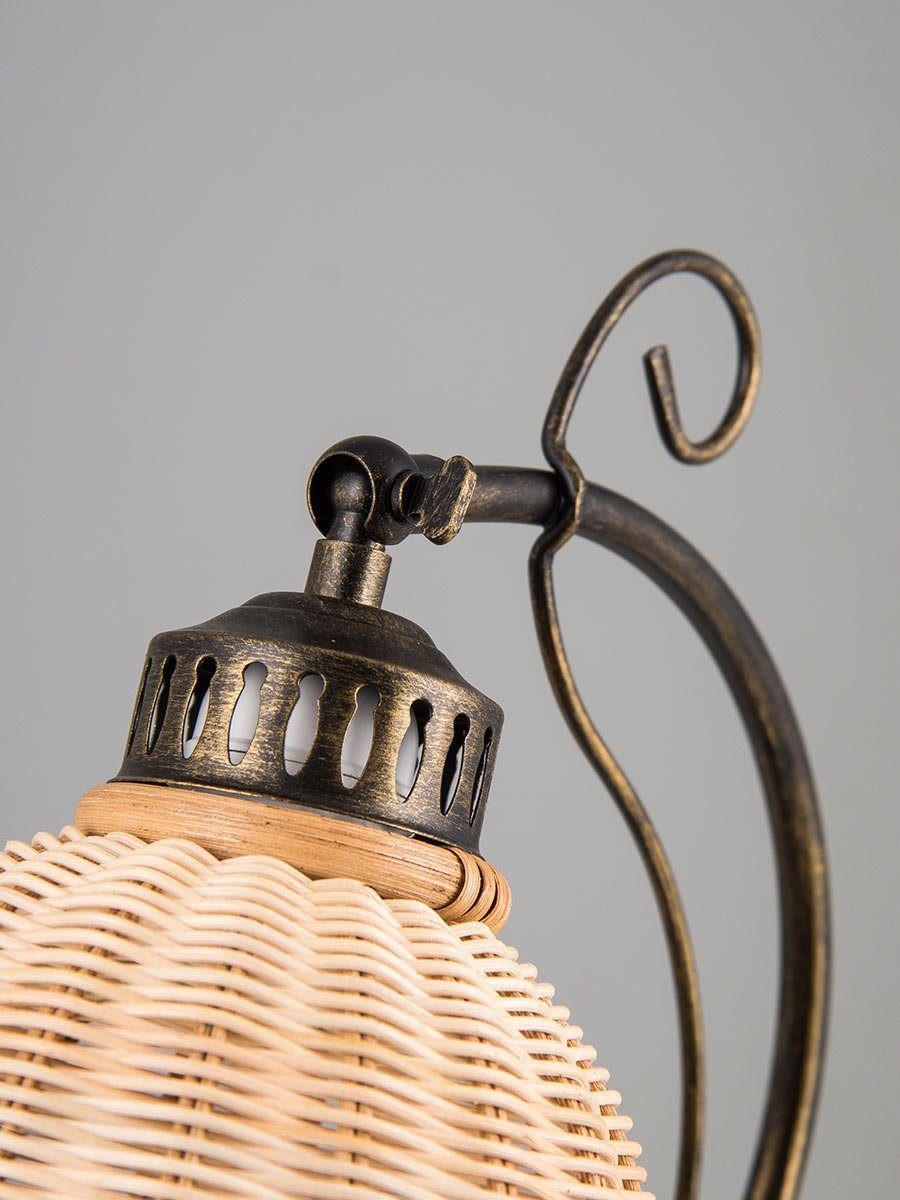 Landhausstil, Nachttisch Leuchten braun Schreibtisch Korbgeflecht Rattan für Tischleuchte Stil Rattanlampe Leselampe, skandinavischer antik Helios Tischlampe