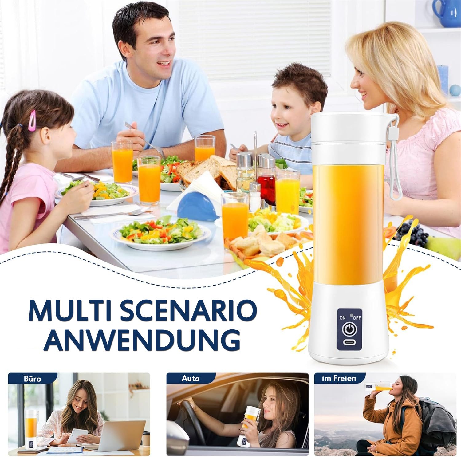 TUWENA Standmixer Tragbarer Mini-Mixer 380ml mit 6 Klingen aus Edelstahl Wiederaufladbar, für Smoothies und Shakes Reisen und Küche
