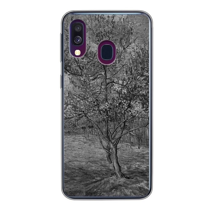 MuchoWow Handyhülle Blühender Pfirsichbaum - Vincent van Gogh - Schwarz und weiß Handyhülle Samsung Galaxy A40 Smartphone-Bumper Print Handy