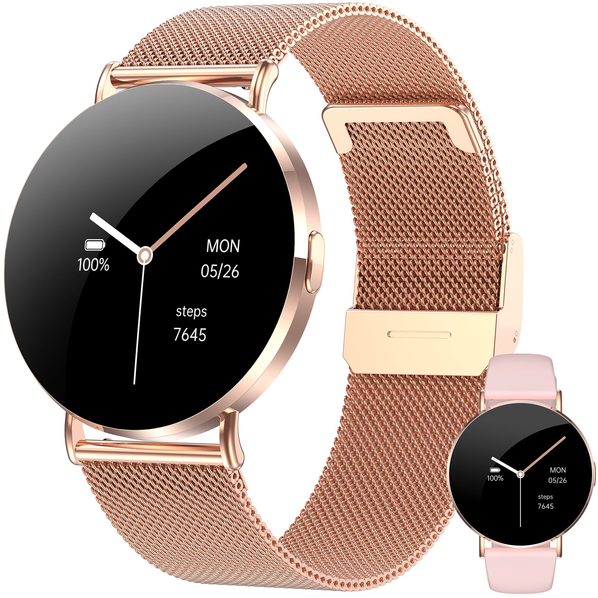 Levowatch EVE Damen Smartwatch, extraflach, Sprachsteuerung, AMOLED Always-On Smartwatch (4 cm/1,3 Zoll, Android und iOS) Fitness Tracker Uhr, Blutdruck, Periodenzyklus, wasserdicht, 7mm Metallgehäuse, 4-teilig, Anruf Funktion, 41mm Damen-Größe, Sporterke