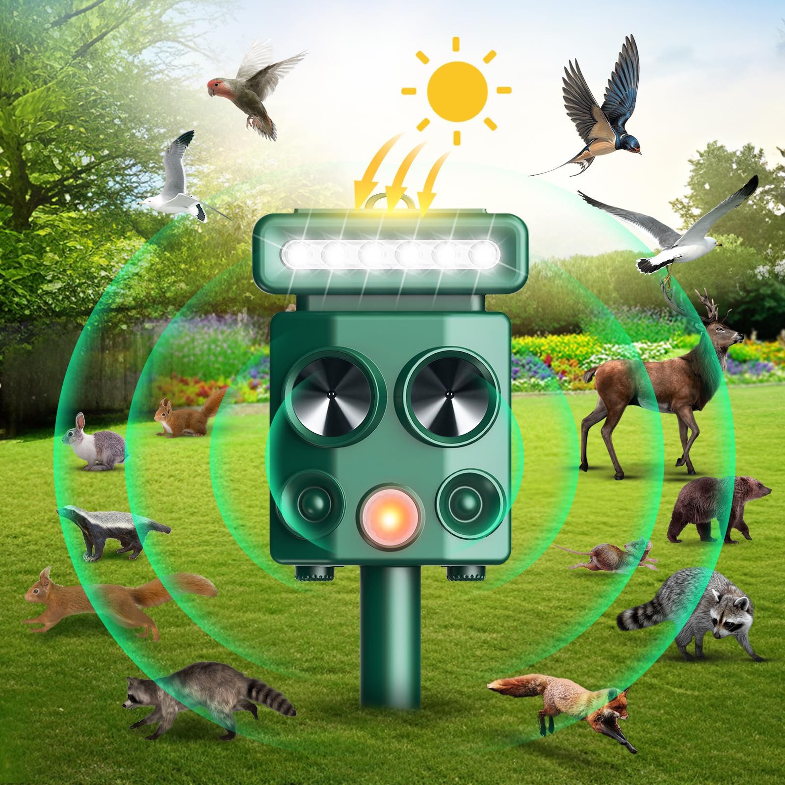 Ultraschall-Tierabwehr Ultraschall Tiervertreiber Katzenabwehr, Solar Katzenschreck