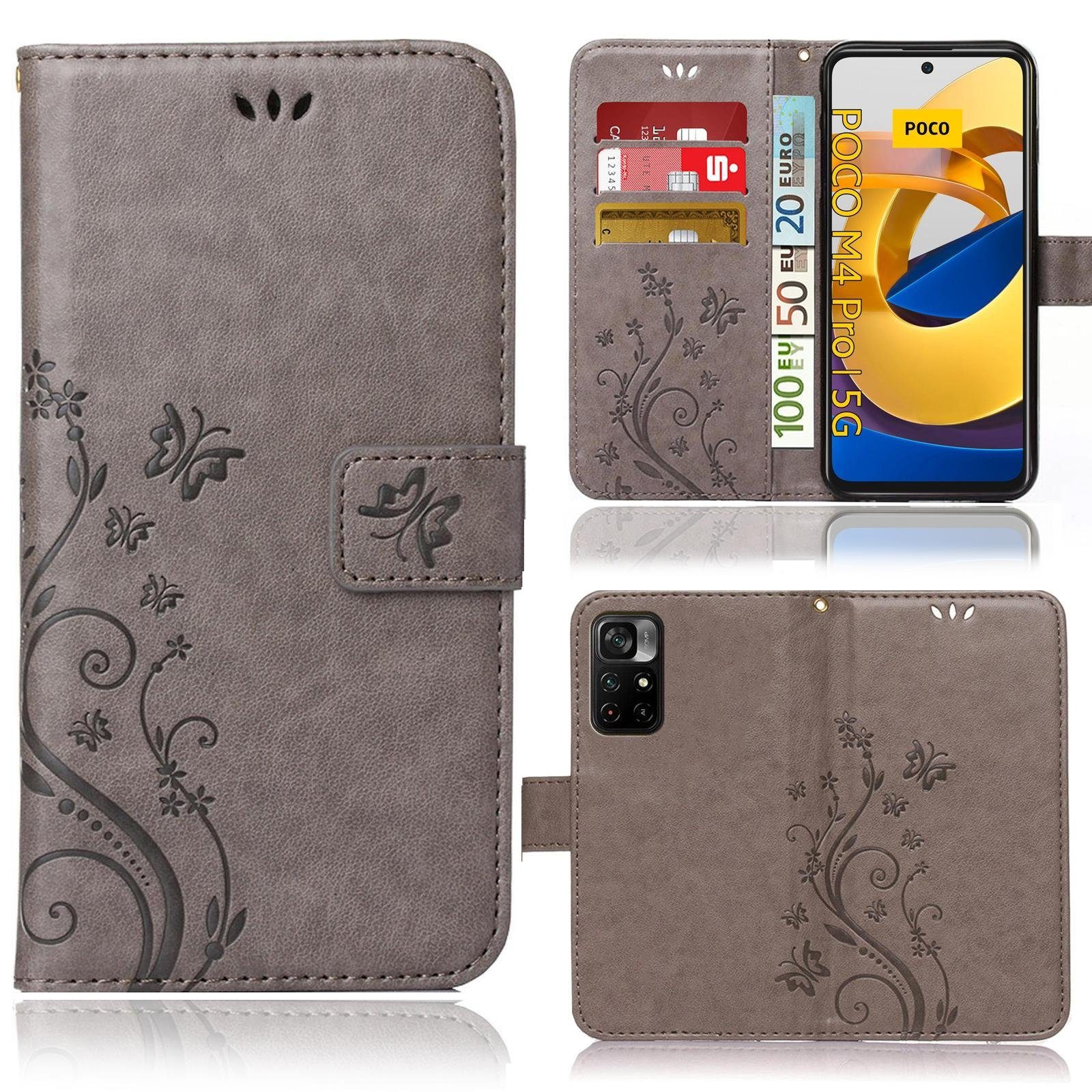 Numerva Handyhülle Bookstyle Flower Handytasche Schutzhülle für Xiaomi Poco M4 Pro 5G, Klapphülle Flip Cover mit Blumenmuster