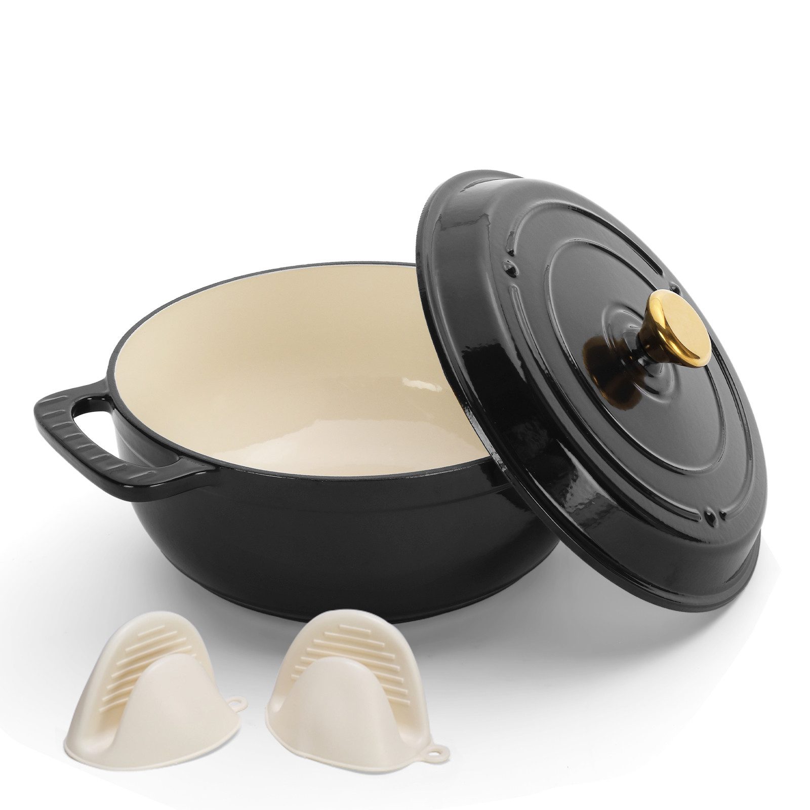 FANNOU Schmortopf Gusseisen Topf lc, 33cm groß, 4,7L, Bräter, Brotbacktopf Gusseisen, 3-fach Emaille