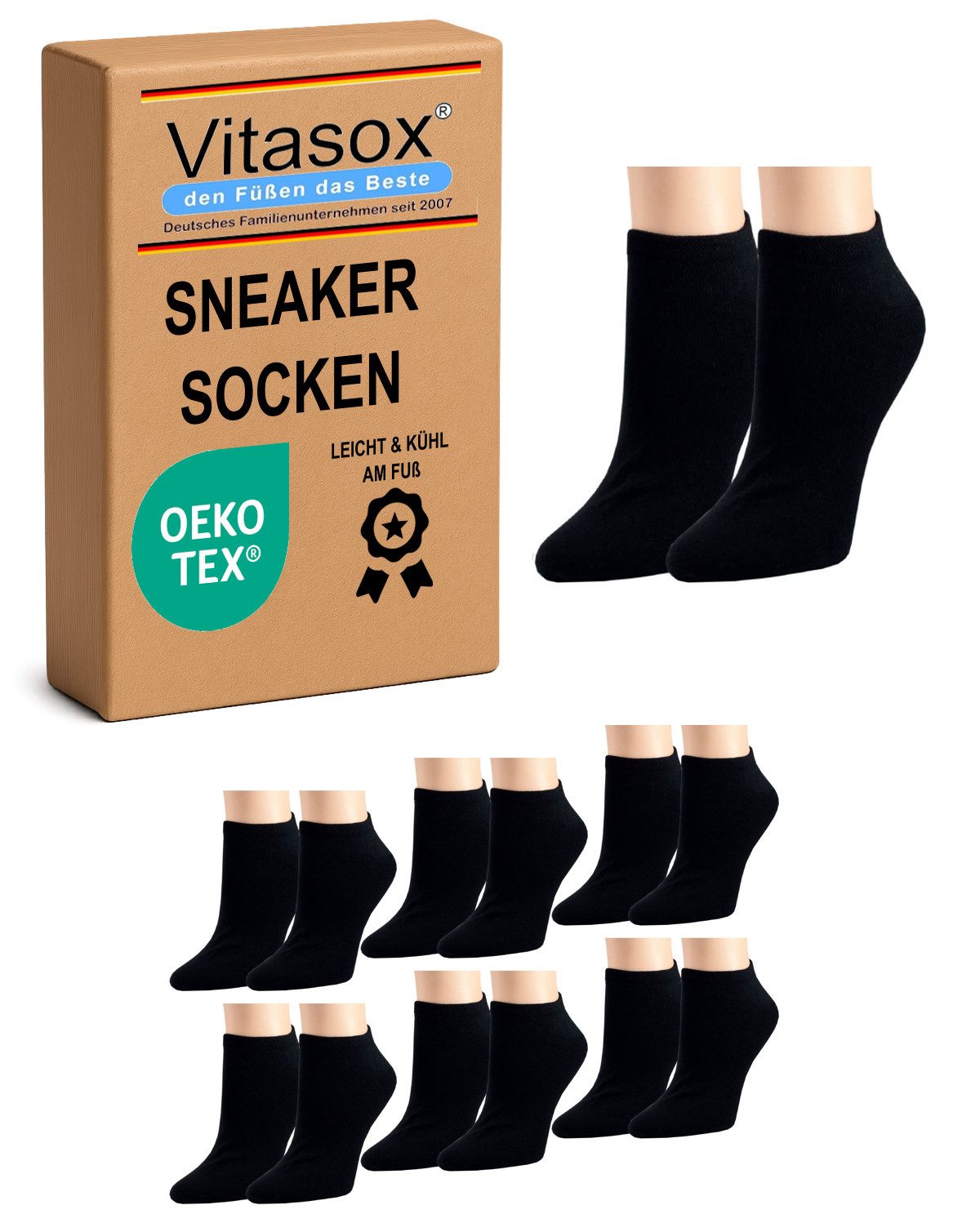 Vitasox Sneakersocken für Damen - aus Baumwolle, ohne spürbare Naht, atmungsaktiv und leicht (6-Paar) Basic Socken - weich und leicht, optimal für warme Tage