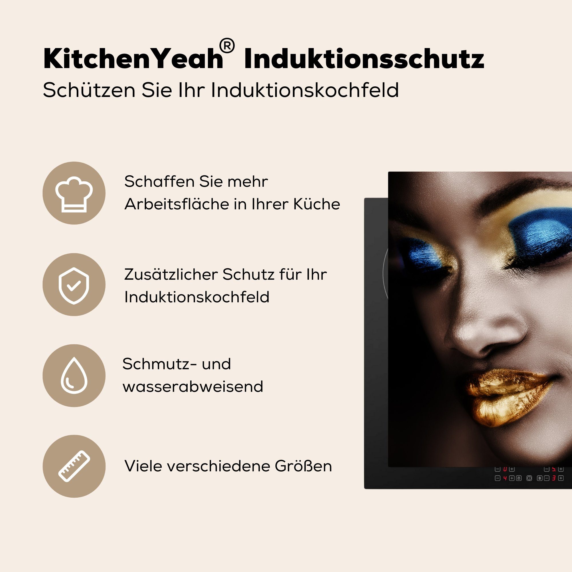 Frau Lippenstift, Gold MuchoWow Ceranfeldabdeckung, Arbeitsplatte Vinyl, tlg), küche - cm, (1 Herdblende-/Abdeckplatte für - 78x78