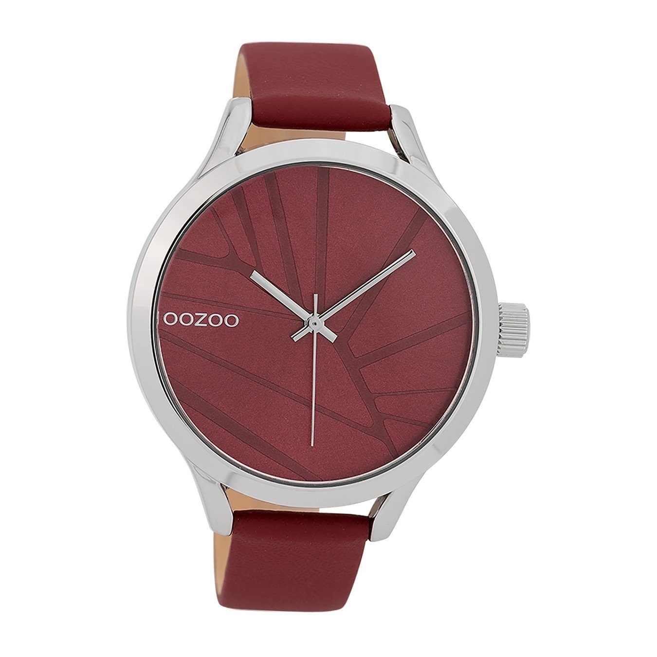 43mm), Quarzuhr rot, Oozoo (ca. (Analoguhr), OOZOO Fashion OOZOO Damenuhr rund, Armbanduhr Timepieces, Damen Lederarmband groß