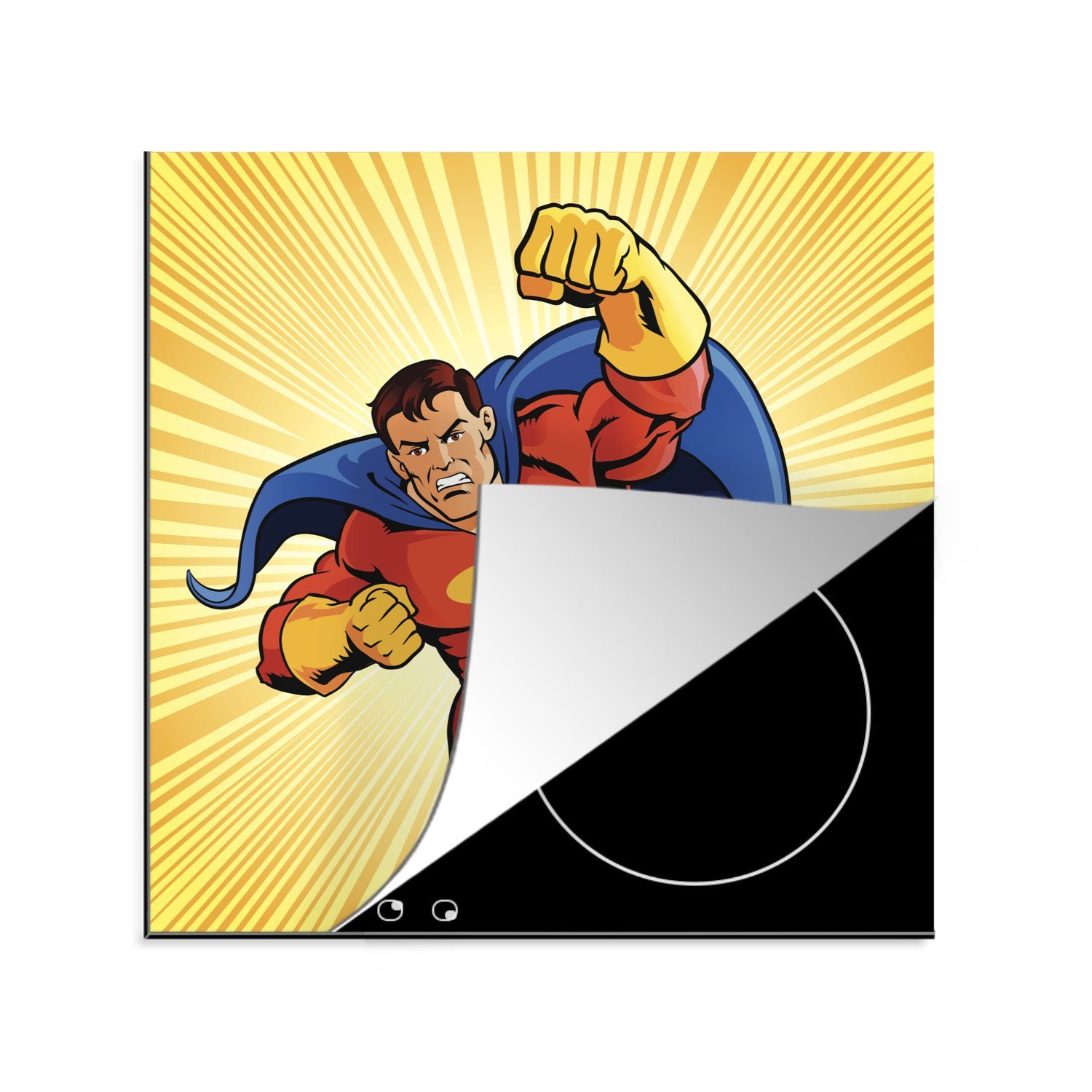 MuchoWow Herdblende-/Abdeckplatte Eine Illustration eines Superhelden - Jungen - Junge - Kinder - Kind, Vinyl, (1 tlg), 78x78 cm, Ceranfeldabdeckung, Arbeitsplatte für küche