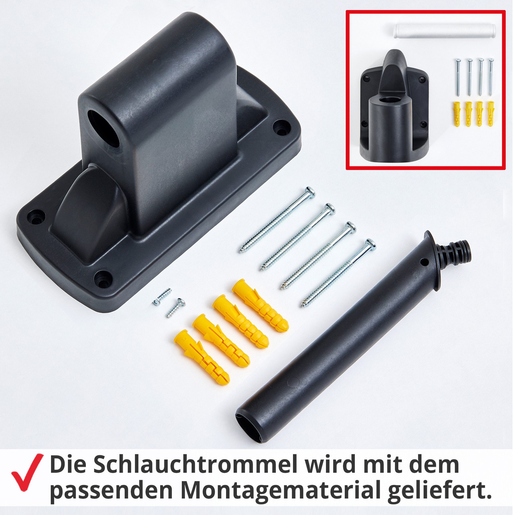 Hecht Schlauchtrommel 20m 30m mit Einzugautomatik und Schnellkupplungsanschlüsse, Hahnanschluss 1/2" & 3/4", Spritzdüse, Wandhalterung, 180° schwenkbar