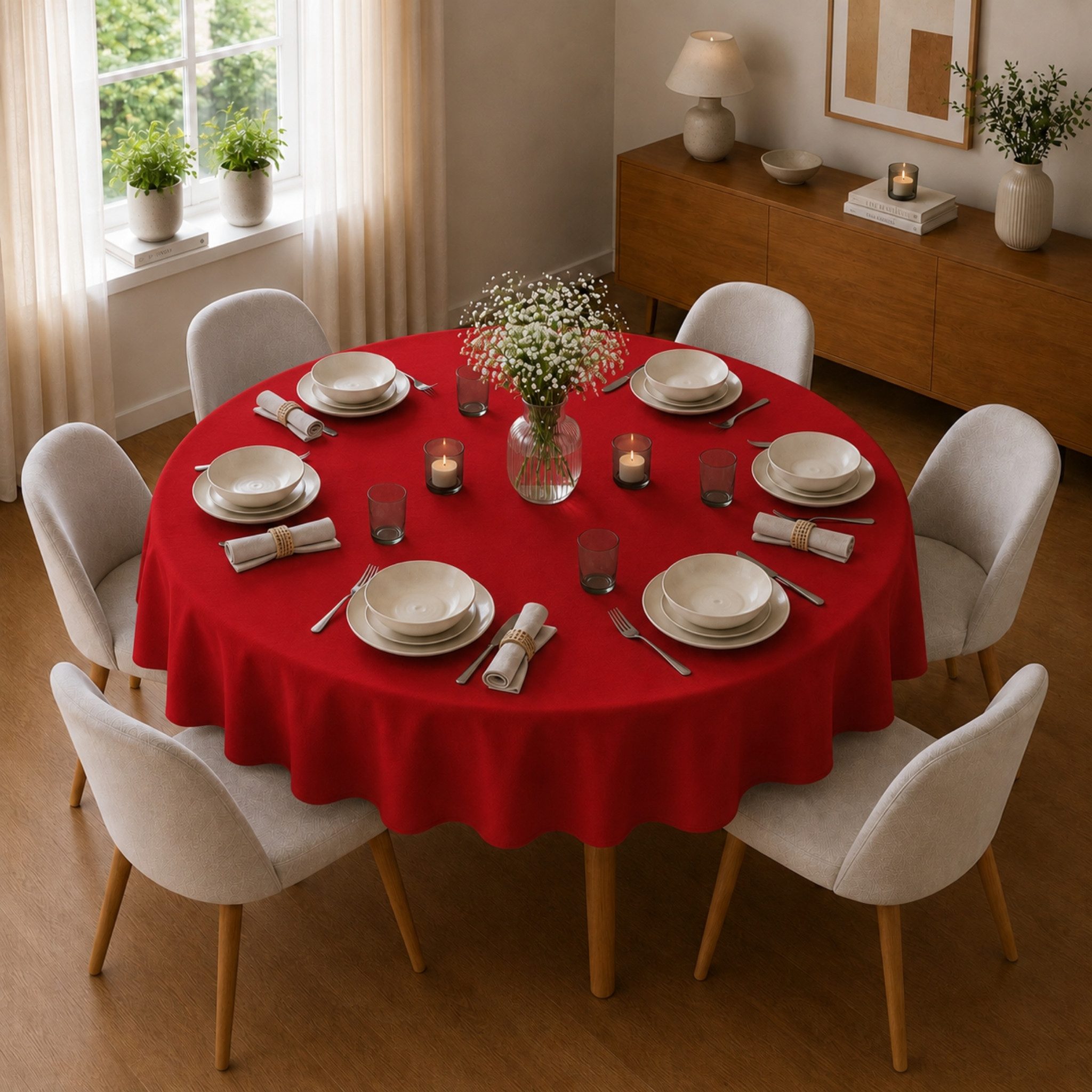 matches21 HOME & HOBBY Tischdecke Tischdecke Ø 135 cm für Küche & Esstisch in Dunkelrot (1-tlg), Waschbares Tischtuch mit Lotuseffekt