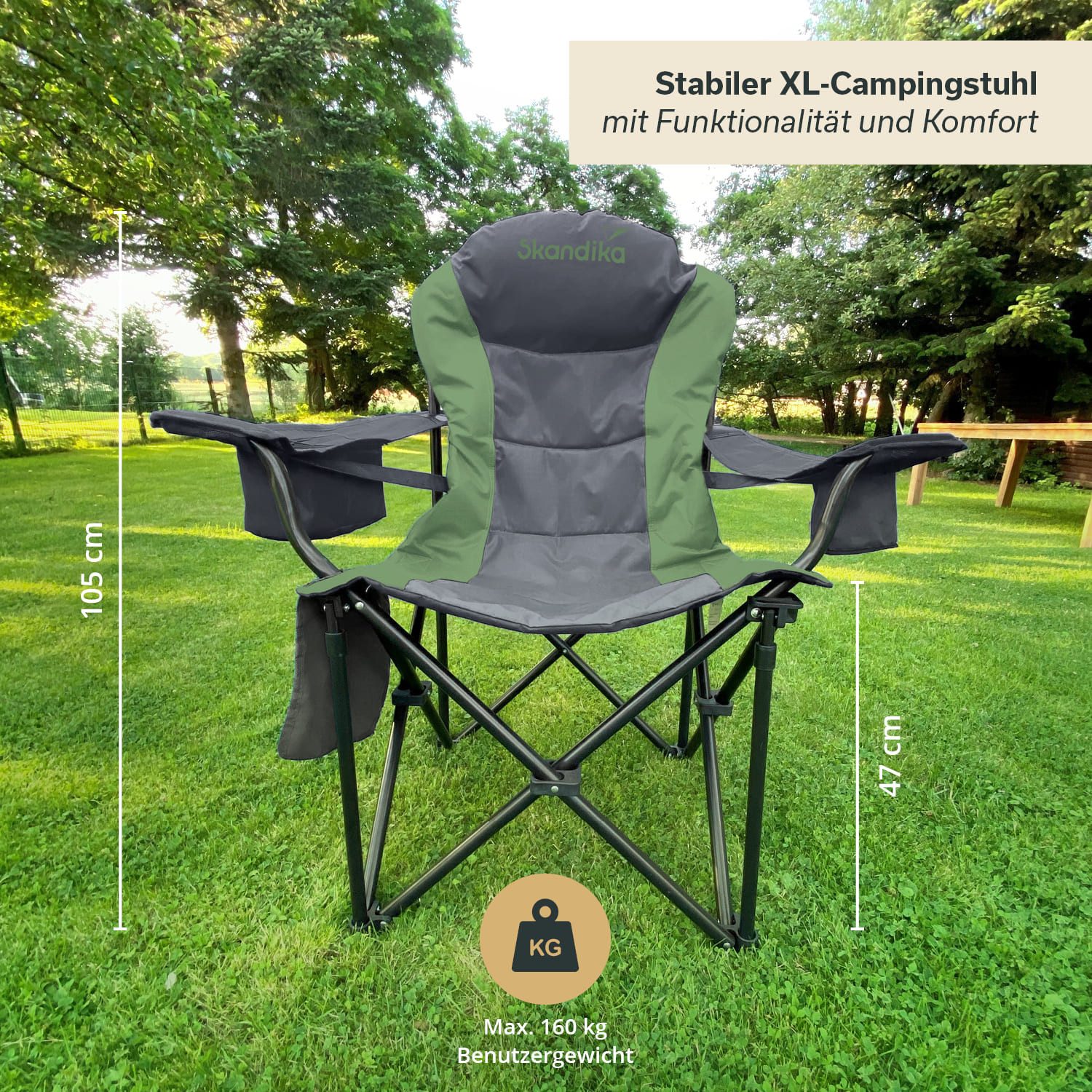 Skandika Campingstuhl Relax Comfort, Klappstuhl, Faltsessel, Anglerstuhl, Gartenstuhl (Max. Nutzergewicht 160 kg, Reißverschlussfach im Kopfteil, Tragetasche),  – Bild 2 von 5