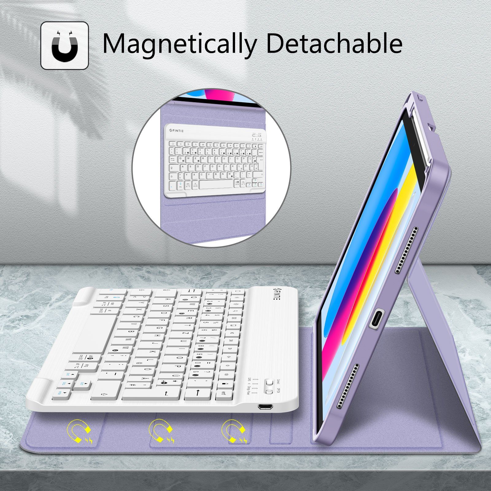 Fintie für iPad 11. Generation 11" 2025(A16), iPad 10. Generation 2022 10.9" Apple-Tastatur (Case mit Pencil Halter, magnetisch Abnehmbarer Tastatur(QWERTZ Layo – Bild 3 von 5