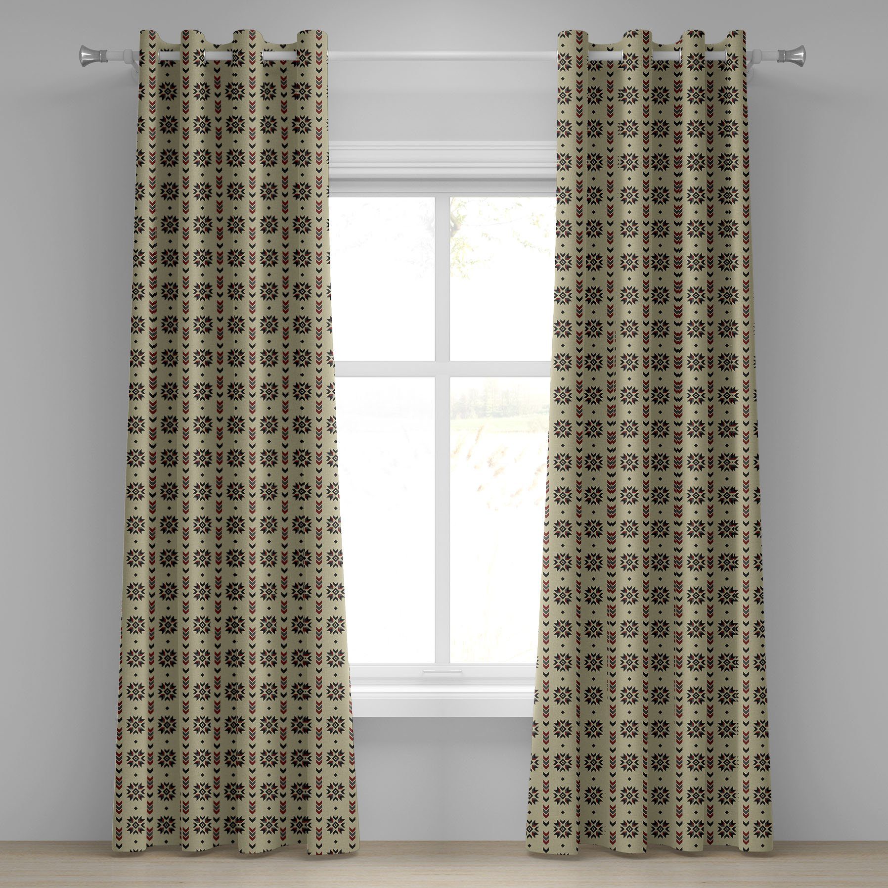 Gardine Dekorative 2-Panel-Fenstervorhänge für Schlafzimmer Wohnzimmer, Abakuhaus, Ethnisch Chevron-Design