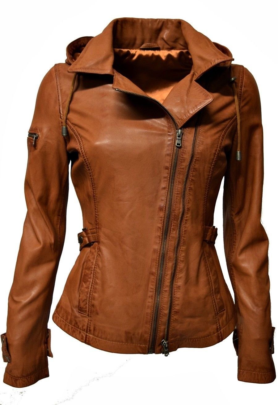 Dana Zimmert Braun weiches Leder, (1-St) Cognac, Lederjacke Leather Kapuze, mit