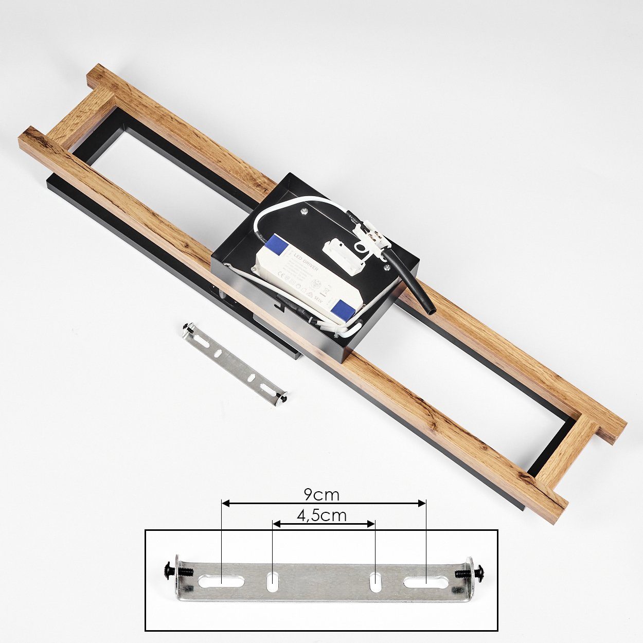 hofstein Deckenleuchte »Spartimento« Deckenlampe aus Metall/Holz in Schwarz/Natur/Weiß, 3000 Kelvin, 850 Lumen, LEDverstellbar, mit Holzrahmen