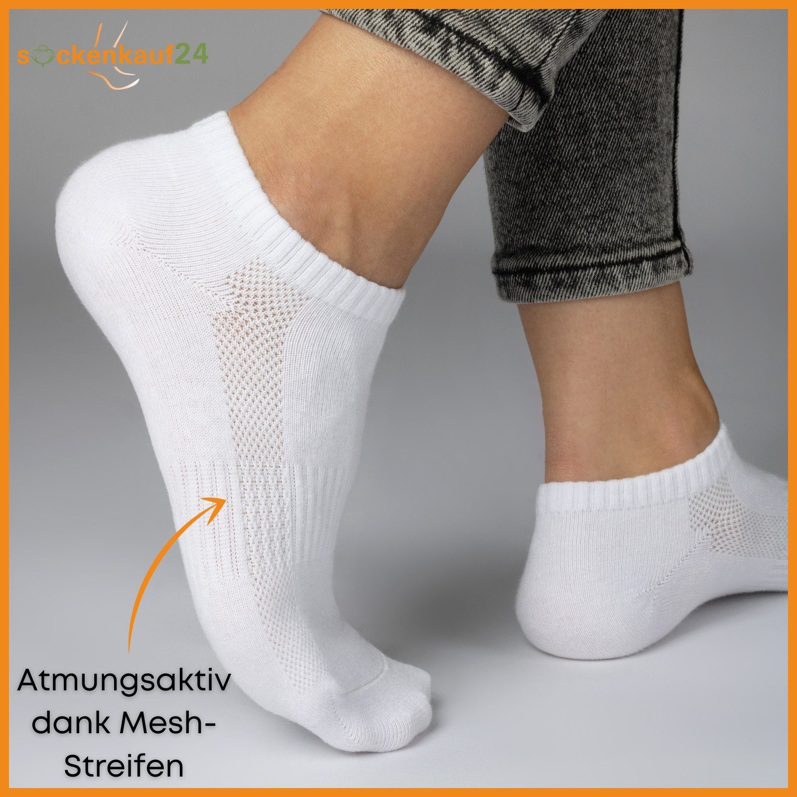 sockenkauf24 Sneakersocken 10 Paar Damen & Herren Premium Sneaker Socken mit Meshstreifen Baumwolle ohne drückende Naht WP