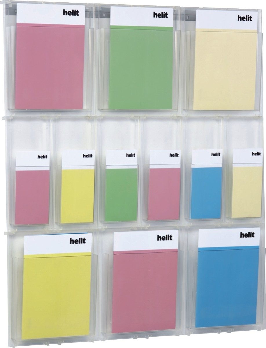 HELIT Stehsammler Prospekthalter-Wandset 6 x DIN A4 + 6 x 1/3 DIN A4 glasklar