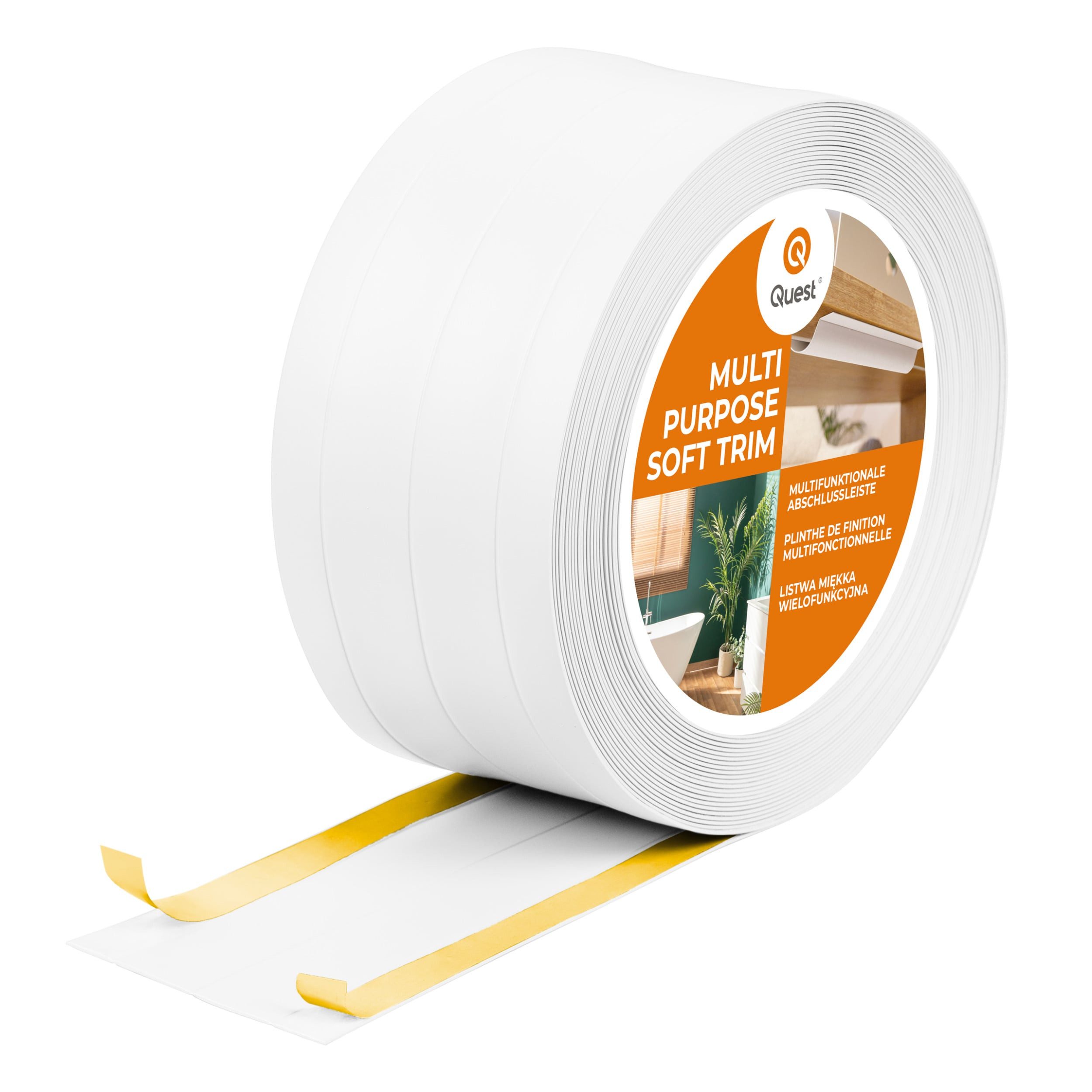 Quest Abschlussleiste Multifunktionsleiste W3 4in1 selbstklebend 95 mm, Selbstklebend, Kunststoff (PVC), 1-St., selbstklebend, 4in1, 95 mm, 5-m-Rolle
