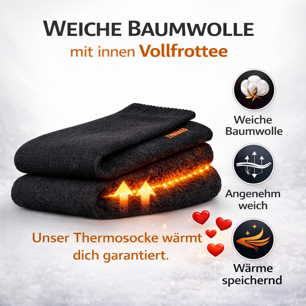 Weissmantel Thermosocken 12 Paar Thermosocken Baumwolle Wintersocken Warme Socke Thermostrümpfe (Spar-Set, Schwarz, Warme Wintersocken Wintersocken Thermosocken Dicke Socken) Dicke Warme Wintersocken Winter Socken Herren Damen Kuschelig