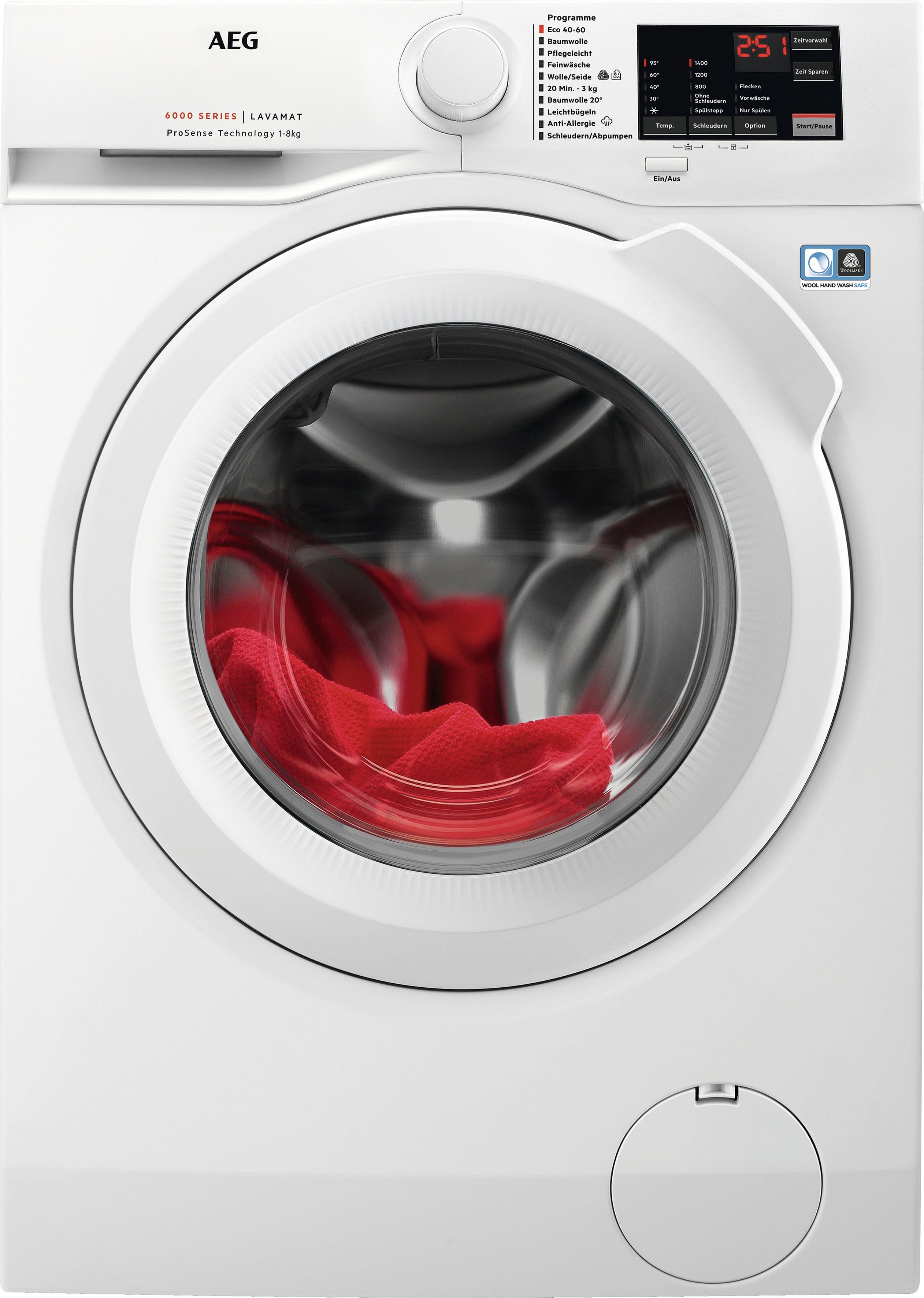 AEG Waschmaschine Serie 6000 mit ProSense-Technologie L6FA48FL, 8 kg, 1400 U/min, Hygiene-/ Anti-Allergie Programm mit Dampf | Frontlader