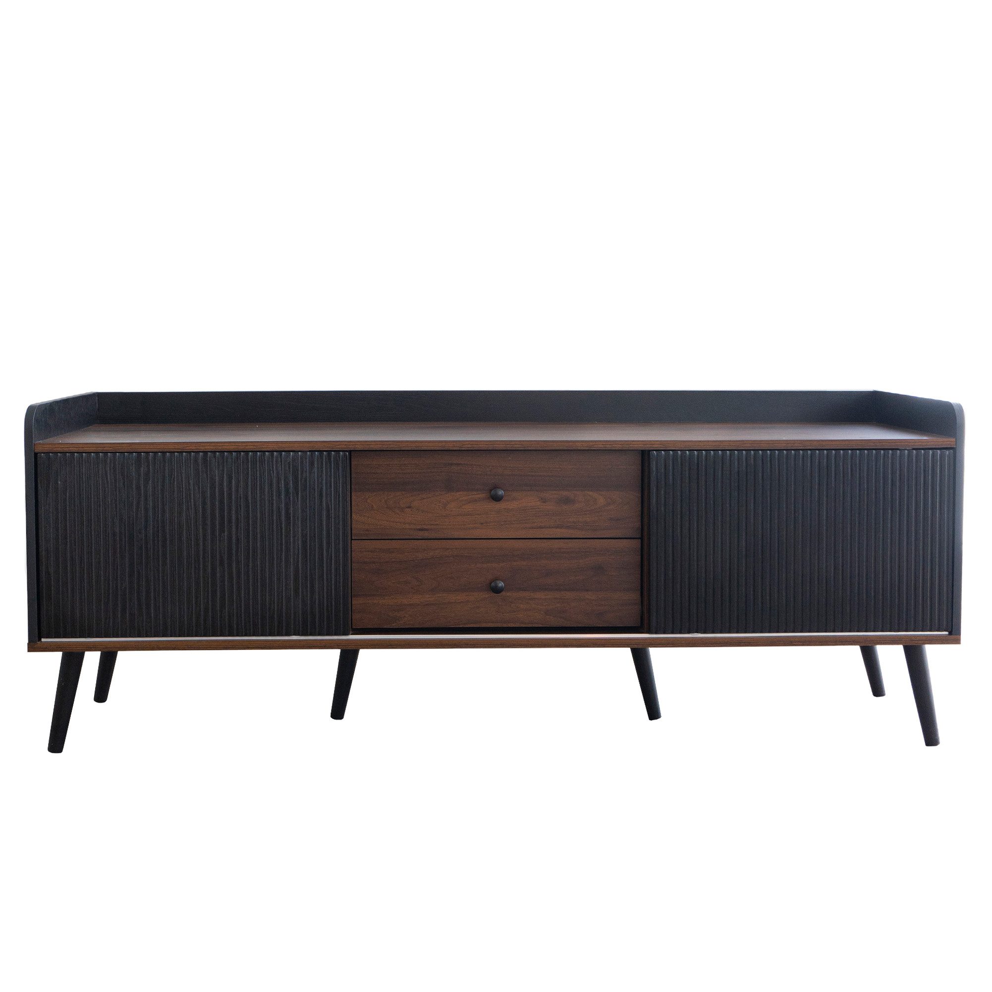 EXTSUD TV-Schrank TV-Schrank 160 cm – Schwarz/Weiß, mit Schubladen & Schiebetüren (H58/L160/T40 cm) TV- Lowboard niedrige Platte mit zwei Schiebetüren. Exquisite Textur