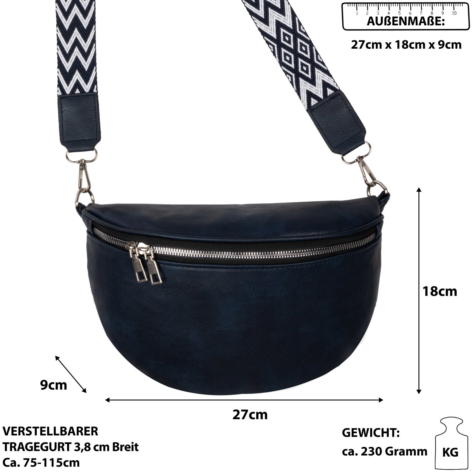 CrossOver, Crossbody-Bag Umhängetasche EAAKIE tragbar Umhängetasche D.BLUE Kunstleder Hüfttasche Italy-De, als Bauchtasche Gürteltasche Schultertasche,