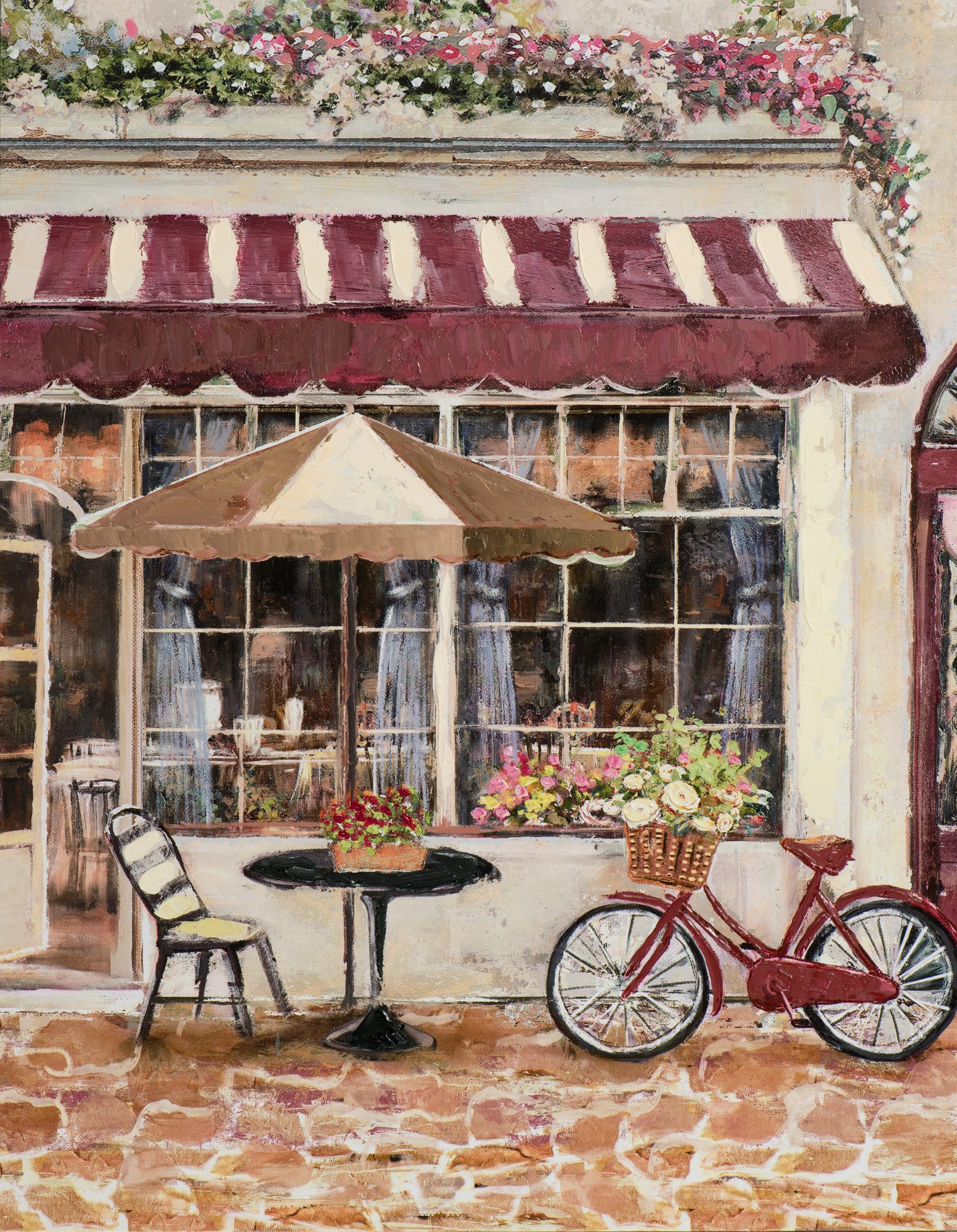 ArtUniverse Gemälde Leinwandbild Straßencafé in rot 70 x 90 cm, Städtemotiv