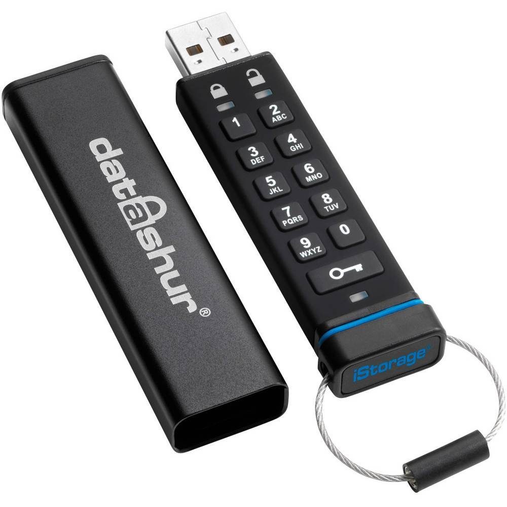 iStorage USB-Stick datAshur 256-bit 8GB USB 2.0 IS-FL-DA-256-8 USB-Stick (256-Bit AES Verschlüsselung, Ziffernblock zur Code-Eingabe)