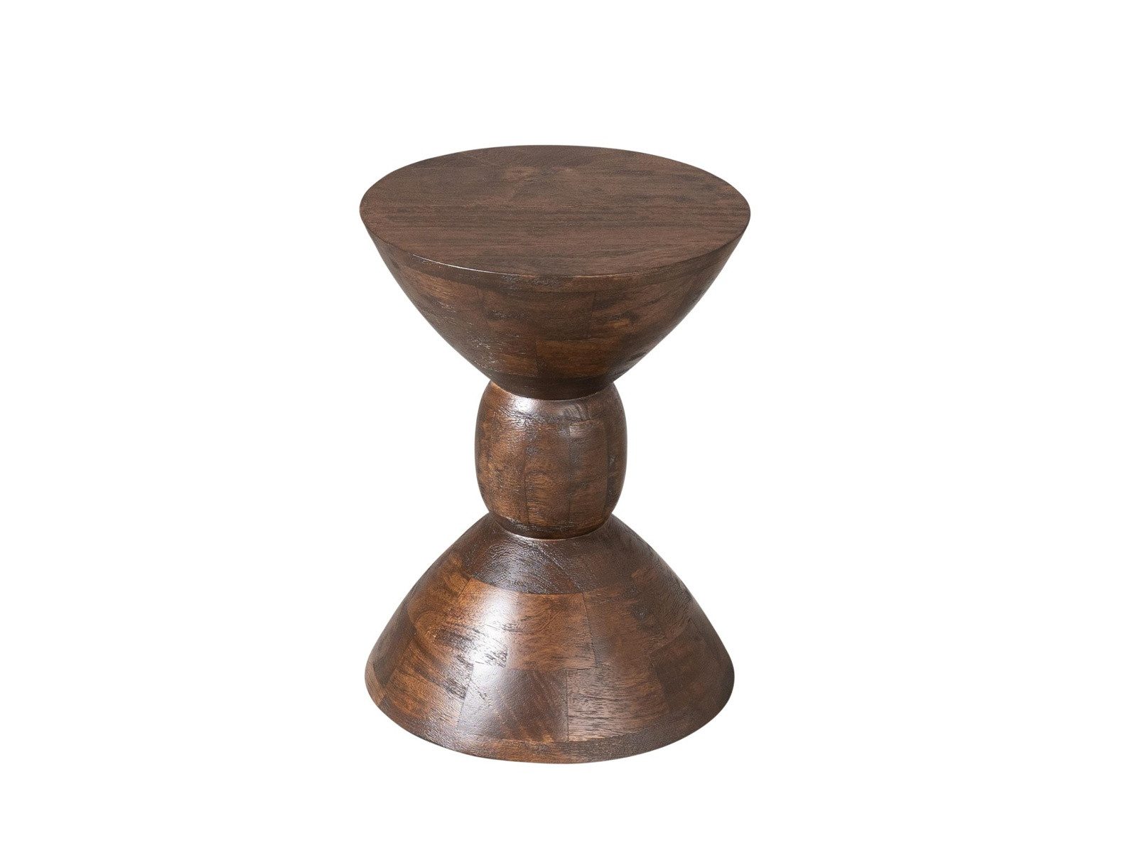 Villa Möbel Beistelltisch Beistelltisch Nordy Braun, Massives Mangoholz, skulpturale Form tiefbraunes Finish Block-Struktur