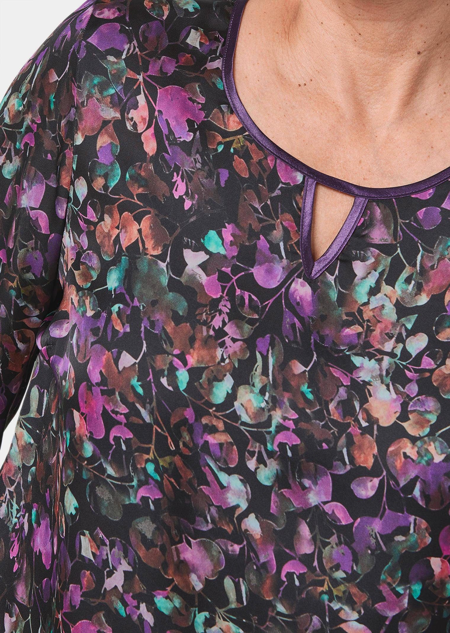 GOLDNER Druckbluse Seidige Druckbluse mit Blütendessin Blumenmuster und feiner Rundhalsausschnitt mit Paspelierung