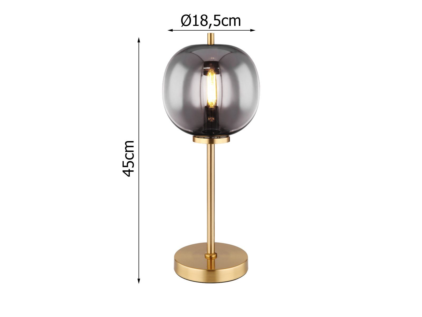 meineWunschleuchte LED wechselbar, dimmbar, Glas-kugel, schwarz 45cm Leuchtmittel groß-e dimmbar über Schnurschalter H Rauchglas stufenweise gold Nachttischlampe, warmweiß, Lampenschirm LED Fensterlampe