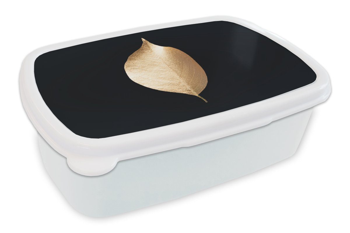 MuchoWow Lunchbox Blätter - Gold - Schwarz - Pflanzen - Luxus, Kunststoff, (2-tlg), Brotbox für Kinder und Erwachsene, Brotdose, für Jungs und Mädchen weiß