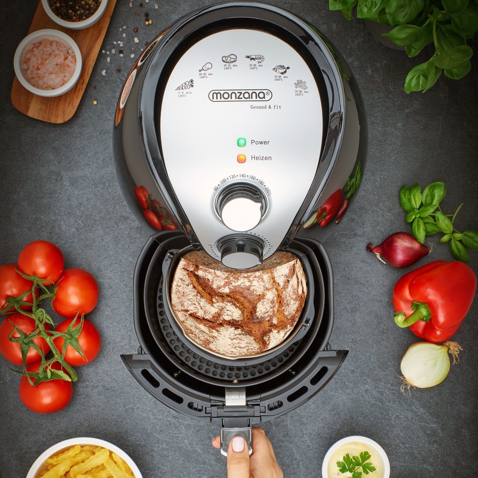 monzana Heißluftfritteuse, 1300 W, 3,6 L Ohne Öl Fett mit Rezeptheft 80-200  Grad Spülmaschinengeeignet Küche Fritteuse Heißluftofen Schwarz online  kaufen | OTTO