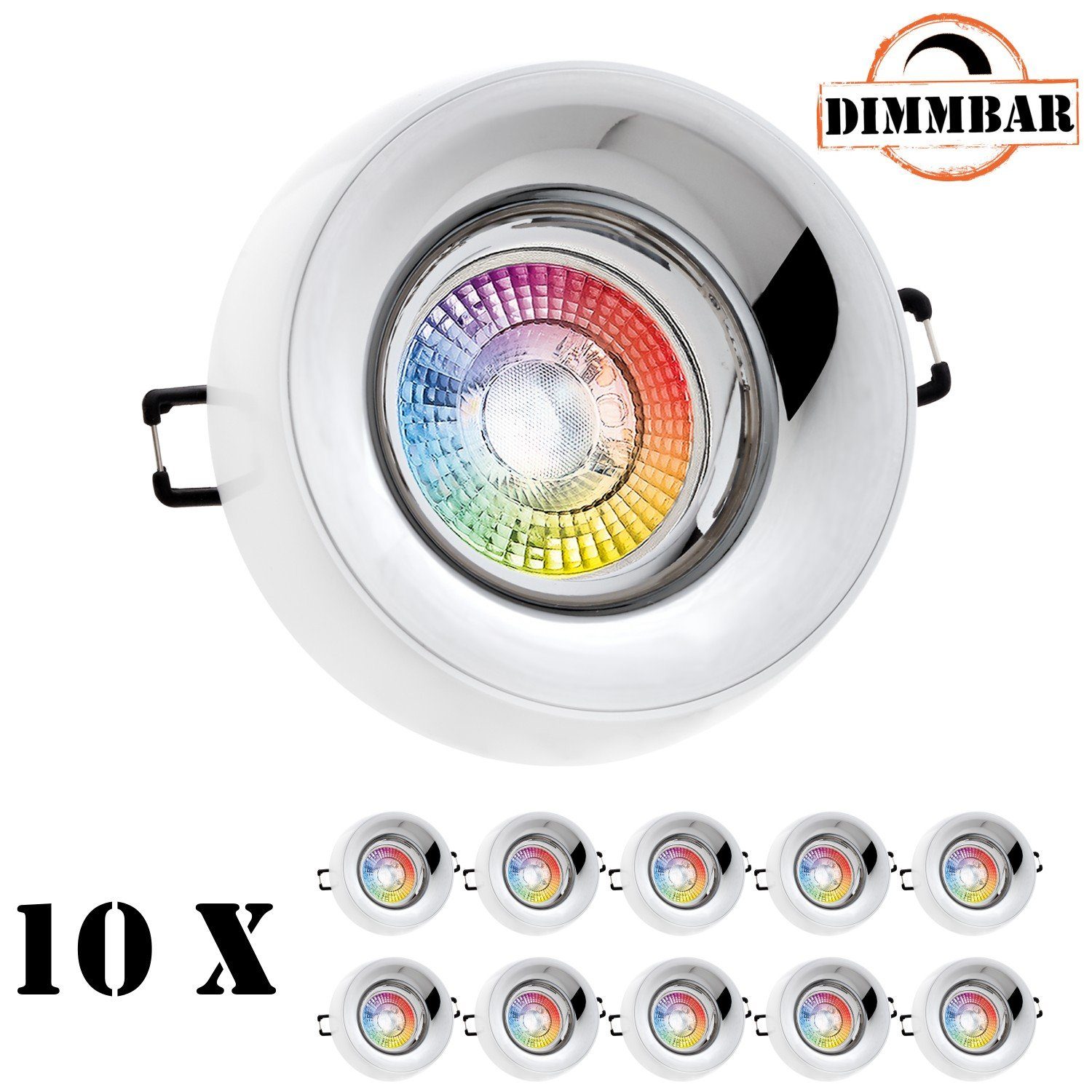 LEDANDO LED Einbaustrahler 10er RGB LED Einbaustrahler Set extra flach in  weiß mit 3W LED von LED, 10x LED Leuchtmittel 3W - 11 Farben + Warmweiß -  inkl. Fernbedienung - dimmbar