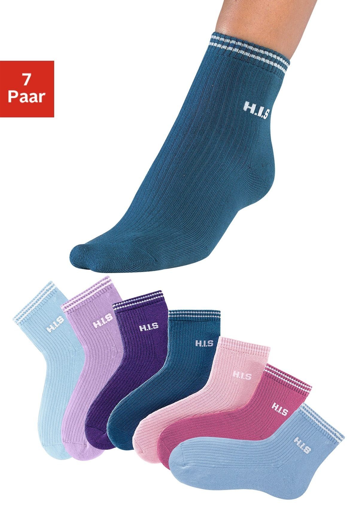 H.I.S Kurzsocken (Set, 7-Paar) mit Vollfrottee hellblau, rosa, petrol, lila, blau, helllila, beere