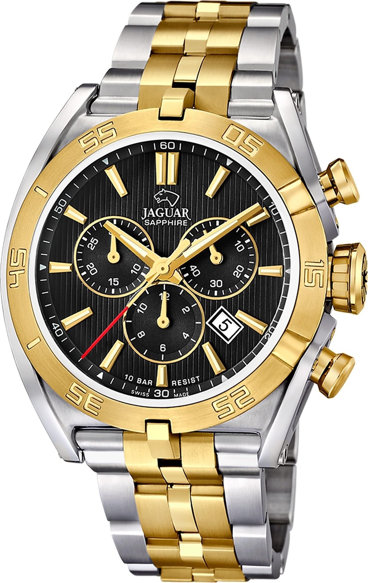 JAGUAR Quarzuhr Jaguar Herrenuhr Edelstahl silber gold, (Chronograph), Herren Armbanduhr rund, Edelstahlarmband silber, gold