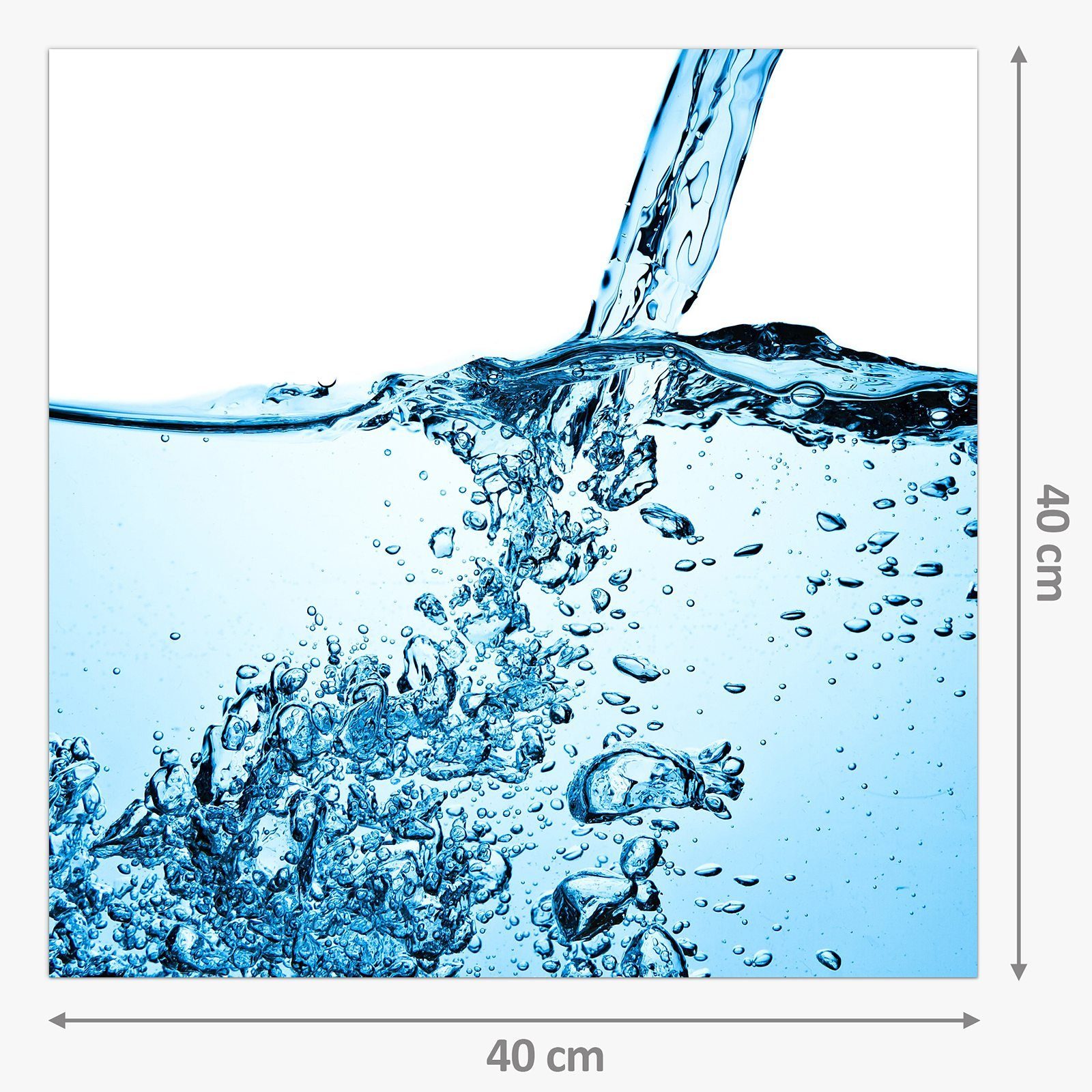 Primedeco Küchenrückwand Blasen Spritzschutz Blaue Wasser Glas im