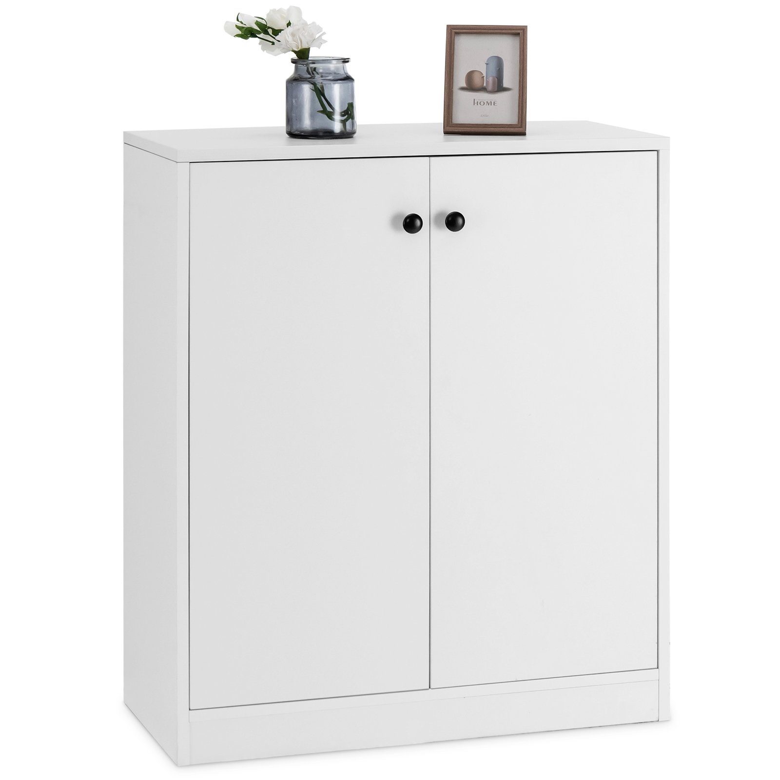 COSTWAY Kommode Wohnzimmer modern Sideboard mit verstellbaren Regalen, weiß