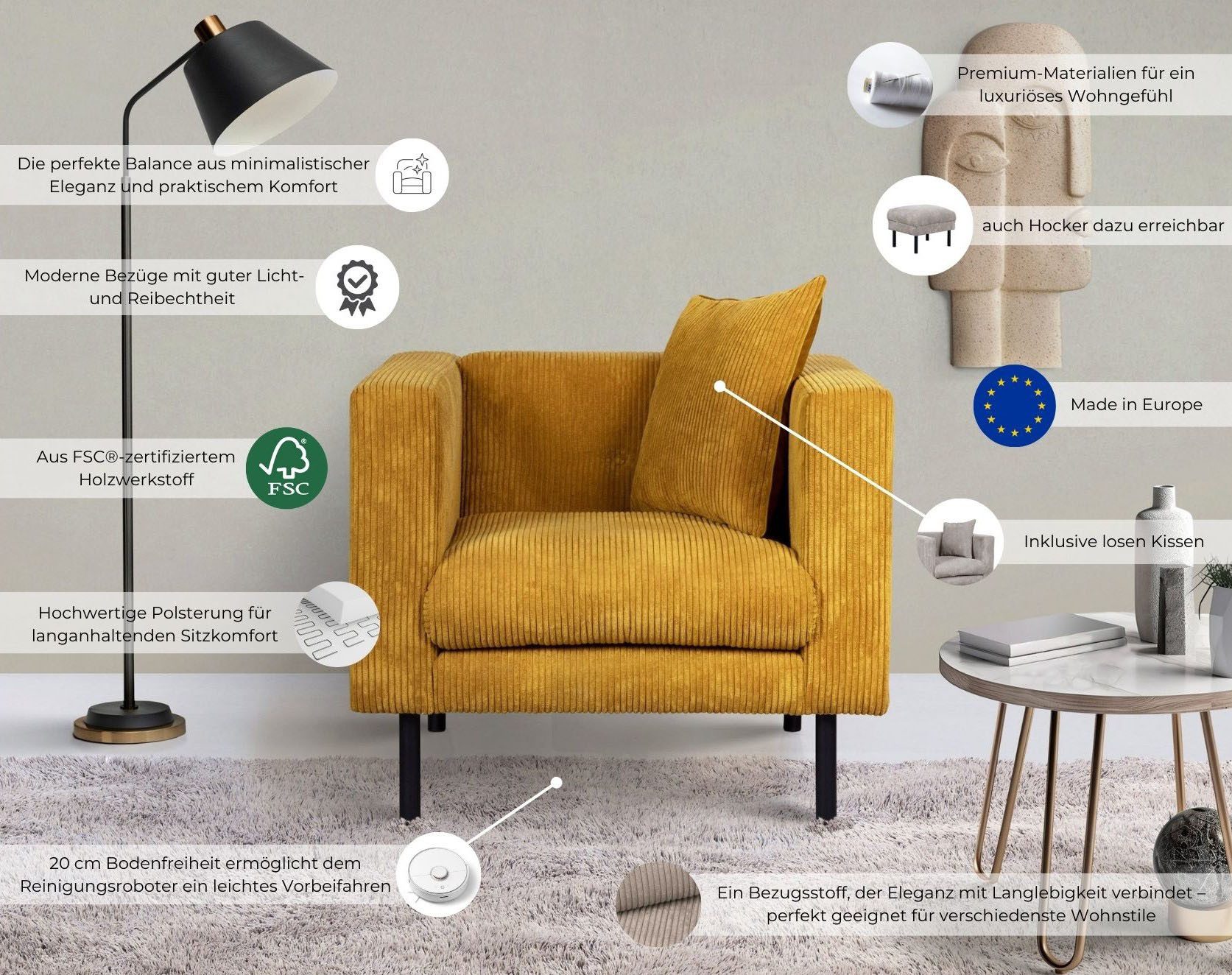 Home affaire Sessel Lillibeth Cocktailsessel, Loungesessel, Maße B/T/H: 90/74/83 cm, Zierkissen als Wendekissen 45x45 cm, in Samtoptik oder Cord